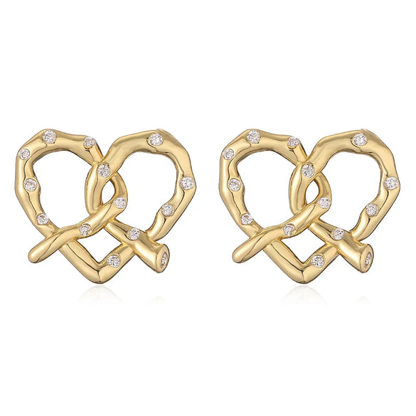 1 Pair Elegant Vintage Style Classic Style Heart Shape Alkaline Junction Knot Plating Inlay Copper Zircon 18K Gold Plated Ear Studs