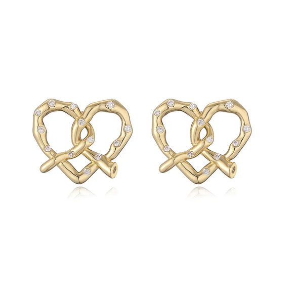 1 Pair Elegant Vintage Style Classic Style Heart Shape Alkaline Junction Knot Plating Inlay Copper Zircon 18K Gold Plated Ear Studs