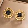1 Pair Elegant Vintage Style Flower Plating Hollow Out Inlay 304 Stainless Steel Turquoise Opal Turquoise Opal Pearl 18K Gold Plated Ear Studs