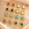 1 Pair Elegant Vintage Style Flower Plating Hollow Out Inlay 304 Stainless Steel Turquoise Opal Turquoise Opal Pearl 18K Gold Plated Ear Studs