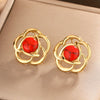 1 Pair Elegant Vintage Style Flower Plating Hollow Out Inlay 304 Stainless Steel Turquoise Opal Turquoise Opal Pearl 18K Gold Plated Ear Studs