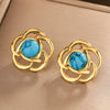 1 Pair Elegant Vintage Style Flower Plating Hollow Out Inlay 304 Stainless Steel Turquoise Opal Turquoise Opal Pearl 18K Gold Plated Ear Studs