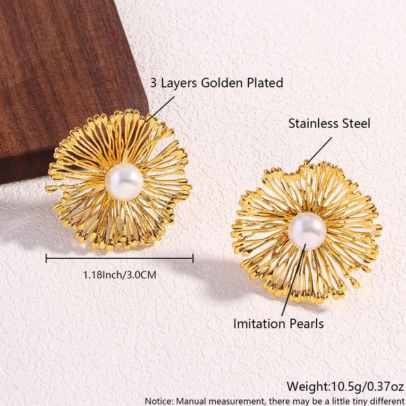 1 Pair Elegant Vintage Style Flower Plating Inlay 304 Stainless Steel Imitation Pearl 18K Gold Plated Gold Plated Earrings Ear Studs