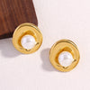 1 Pair Elegant Vintage Style Flower Plating Inlay 304 Stainless Steel Imitation Pearl 18K Gold Plated Gold Plated Earrings Ear Studs