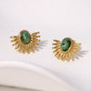 1 Pair Elegant Vintage Style Sector Plating Inlay 304 Stainless Steel Turquoise 18K Gold Plated Ear Studs