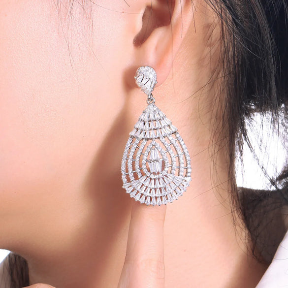 1 Pair Elegant Water Droplets Plating Inlay Copper Artificial Gemstones Rhodium Plated Drop Earrings