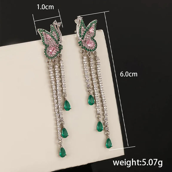 1 Pair Elegant Xuping Modern Style Butterfly Tassel Inlay Alloy Copper Alloy Artificial Gemstones White Gold Plated Drop Earrings