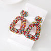 1 Pair Ethnic Style Geometric Beaded Inlay Felt Seed Bead Rhinestones Drop Earrings