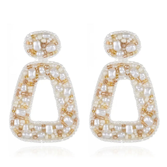 1 Pair Ethnic Style Geometric Beaded Inlay Felt Seed Bead Rhinestones Drop Earrings