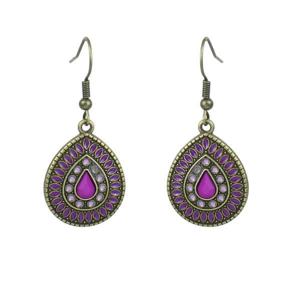 1 Pair Ethnic Style Water Droplets Flower Alloy Enamel Plating Inlay Artificial Gemstones Women'S Drop Earrings