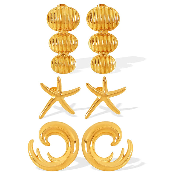 1 Pair Exaggerated Beach IG Style Oval Starfish Sea Wave Polishing 304 Stainless Steel 18K Gold Plated Drop Earrings Ear Studs