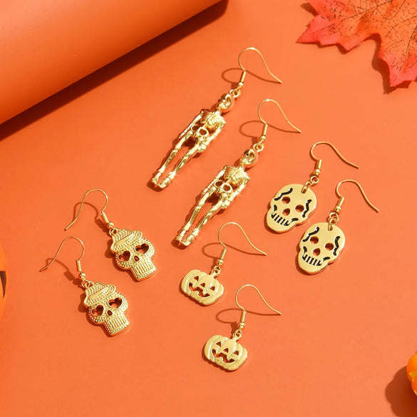 1 Pair Exaggerated Punk Simple Style Pumpkin Skull Copper Drop Earrings