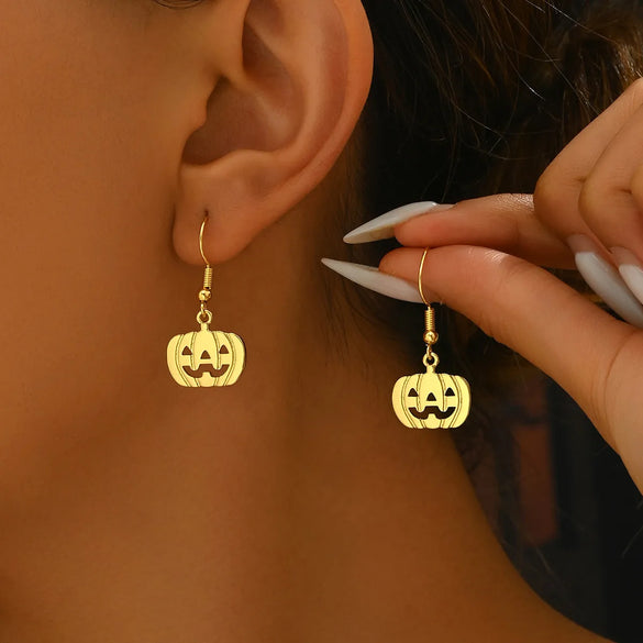 1 Pair Exaggerated Punk Simple Style Pumpkin Skull Copper Drop Earrings