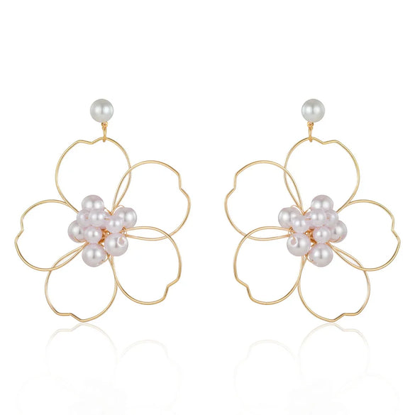 1 Pair Fashion Flower Metal Plating Artificial Pearls Women'S Drop Earrings