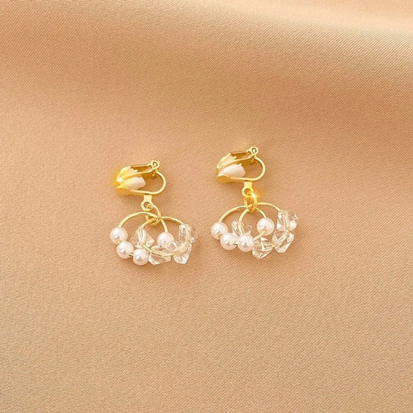 1 Pair Fashion Geometric Alloy Plating Artificial Pearls Rhinestones Women'S Ear Clips