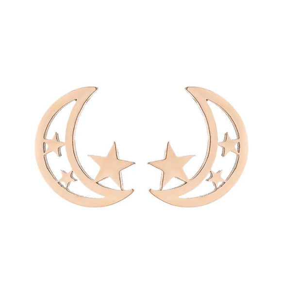 1 Pair Fashion Moon Heart Shape Snowflake Stainless Steel Ear Studs