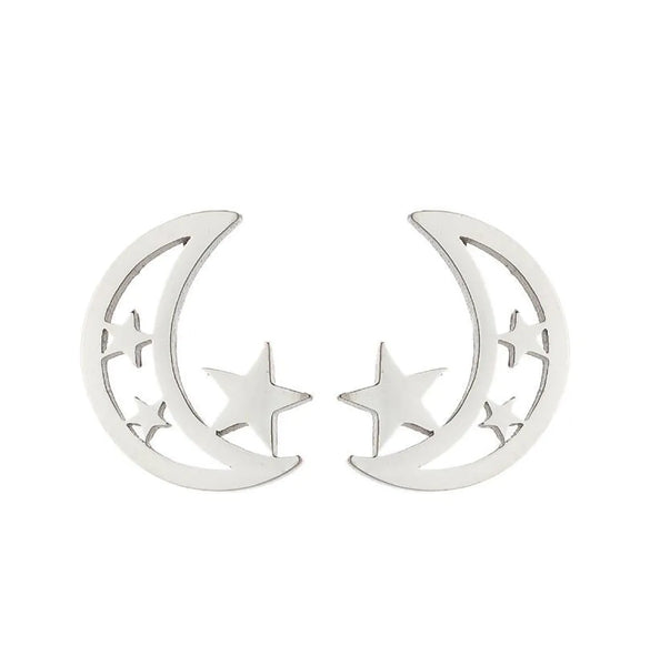 1 Pair Fashion Moon Heart Shape Snowflake Stainless Steel Ear Studs