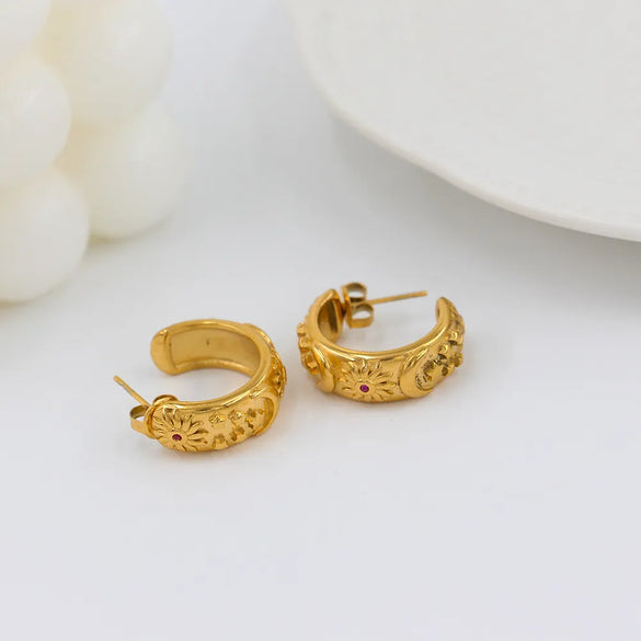 1 Pair Fashion Sun Star Moon Stainless Steel Plating Zircon Earrings