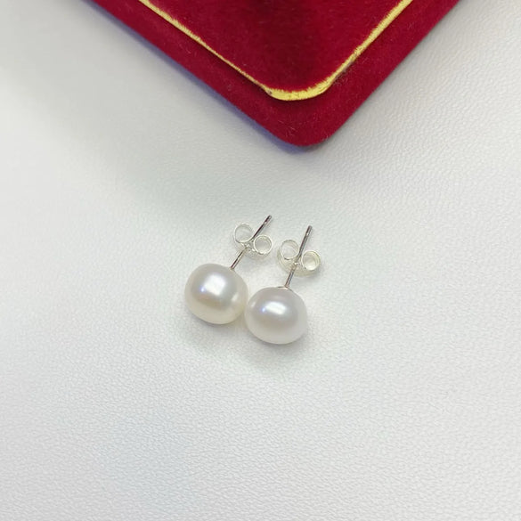 1 Pair Freshwater Pearl Earrings Round Ear Studs