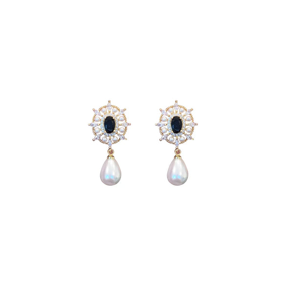 1 Pair Glam Retro Geometric Plating Inlay Copper Artificial Pearls Zircon Drop Earrings