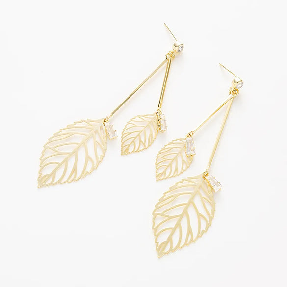 1 Pair Glam Streetwear Leaf Sector Star Plating Inlay Copper Zircon Drop Earrings