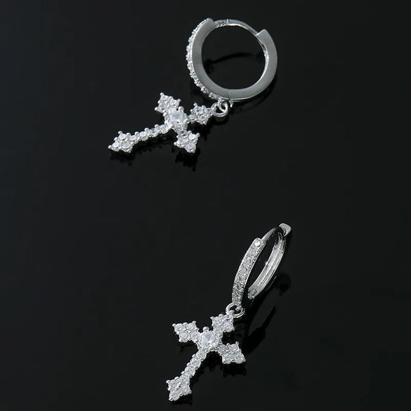 1 Pair Hip-Hop Cross Alloy Inlay Zircon Unisex Earrings