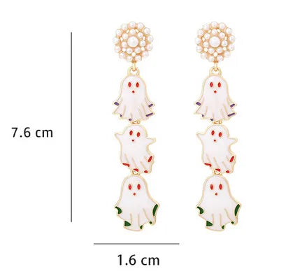 1 Pair Hip-Hop Funny Ghost Enamel Plating Inlay Alloy Imitation Pearl Drop Earrings