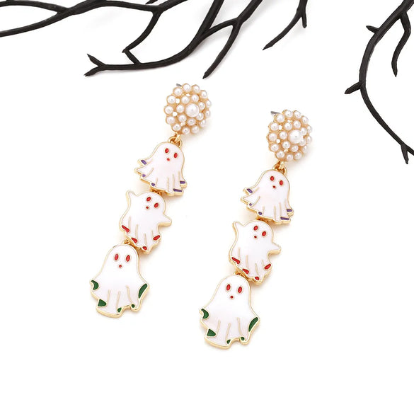 1 Pair Hip-Hop Funny Ghost Enamel Plating Inlay Alloy Imitation Pearl Drop Earrings