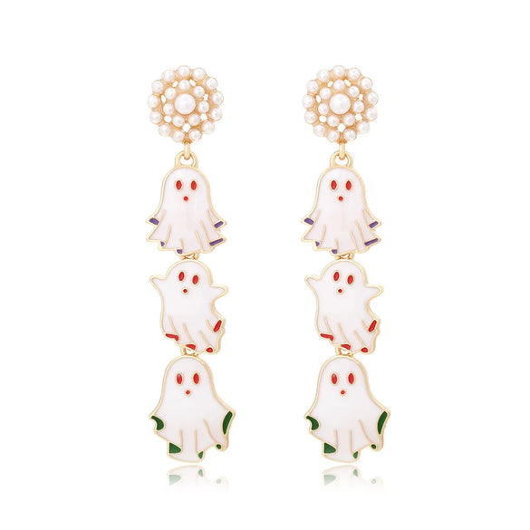 1 Pair Hip-Hop Funny Ghost Enamel Plating Inlay Alloy Imitation Pearl Drop Earrings