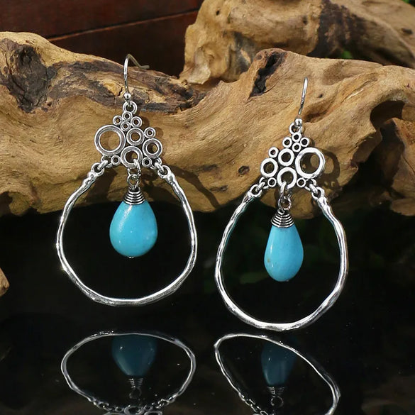 1 Pair Hip-Hop Retro Geometric Inlay Zinc Alloy Turquoise Drop Earrings