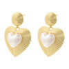 1 Pair Hip-Hop Vintage Style Beach Water Droplets Conch Heart Shape Inlay Copper Artificial Pearls 18K Gold Plated Drop Earrings Ear Studs