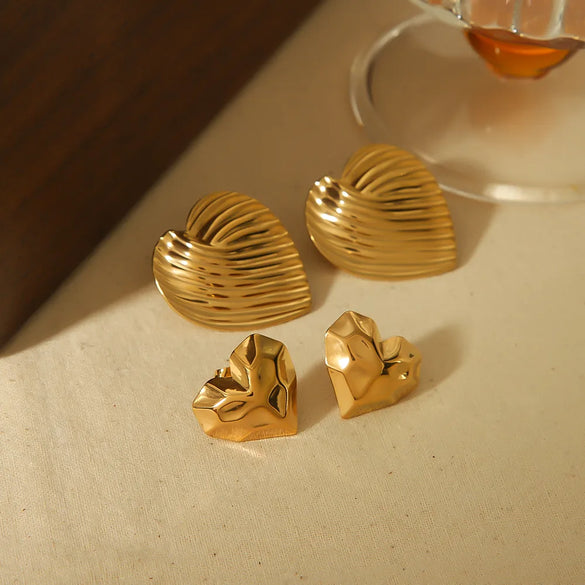 1 Pair IG Style Basic Classic Style Heart Shape Spiral Stripe Polishing Plating 304 Stainless Steel 18K Gold Plated Ear Studs