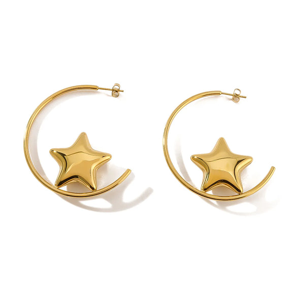 1 Pair IG Style Classic Style Shiny C Shape Pentagram Three-Dimensional 304 Stainless Steel 18K Gold Plated Ear Studs