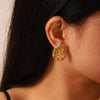 1 Pair IG Style Conch Polishing Plating Inlay 304 Stainless Steel Rhinestones 18K Gold Plated Ear Studs