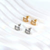 1 Pair IG Style Cute Sweet Bunny Ears Dinosaur Cat Inlay 304 Stainless Steel Rhinestones 18K Gold Plated Ear Studs