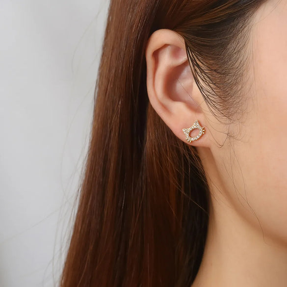 1 Pair IG Style Cute Sweet Bunny Ears Dinosaur Cat Inlay 304 Stainless Steel Rhinestones 18K Gold Plated Ear Studs