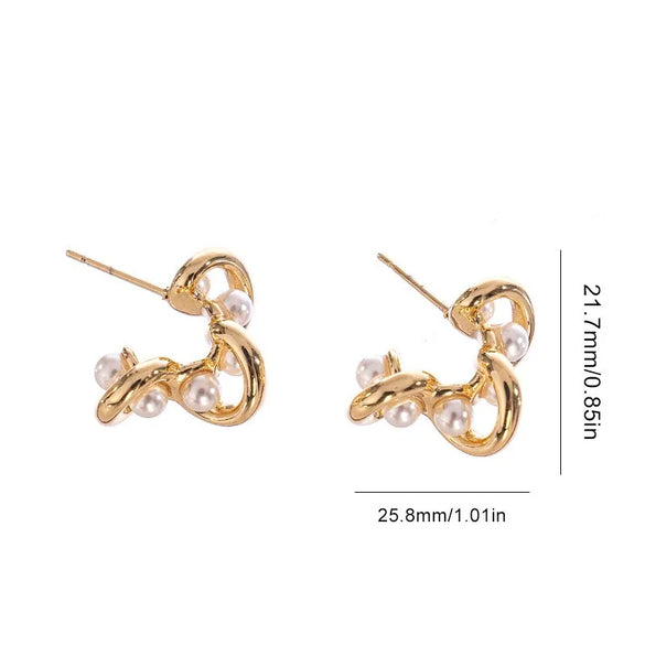 1 Pair IG Style Elegant C Shape Inlay 304 Stainless Steel Pearl Ear Studs