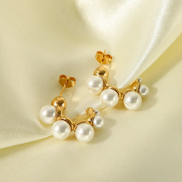 1 Pair Ig Style Elegant C Shape Plating Inlay Stainless Steel Pearl 18k Gold Plated Ear Studs