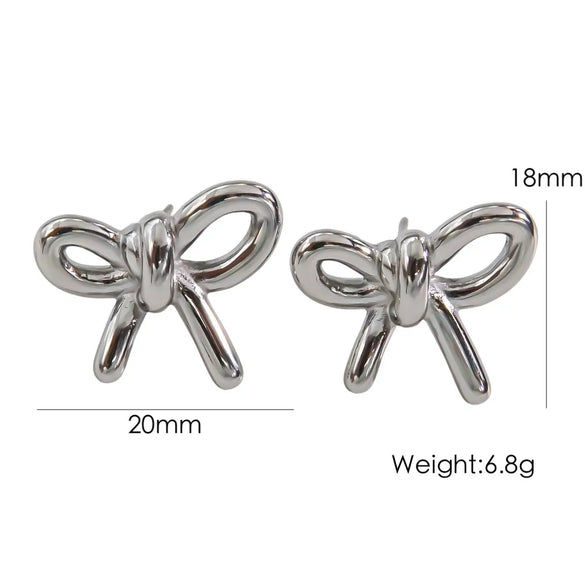 1 Pair IG Style Elegant Simple Style Heart Shape Bow Knot Plating 304 Stainless Steel 14K Gold Plated Drop Earrings Ear Studs