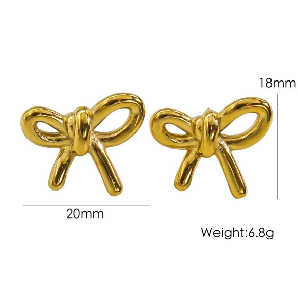 1 Pair IG Style Elegant Simple Style Heart Shape Bow Knot Plating 304 Stainless Steel 14K Gold Plated Drop Earrings Ear Studs