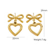 1 Pair IG Style Elegant Simple Style Heart Shape Bow Knot Plating 304 Stainless Steel 14K Gold Plated Drop Earrings Ear Studs