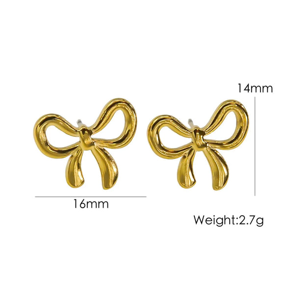 1 Pair IG Style Elegant Simple Style Heart Shape Bow Knot Plating 304 Stainless Steel 14K Gold Plated Drop Earrings Ear Studs