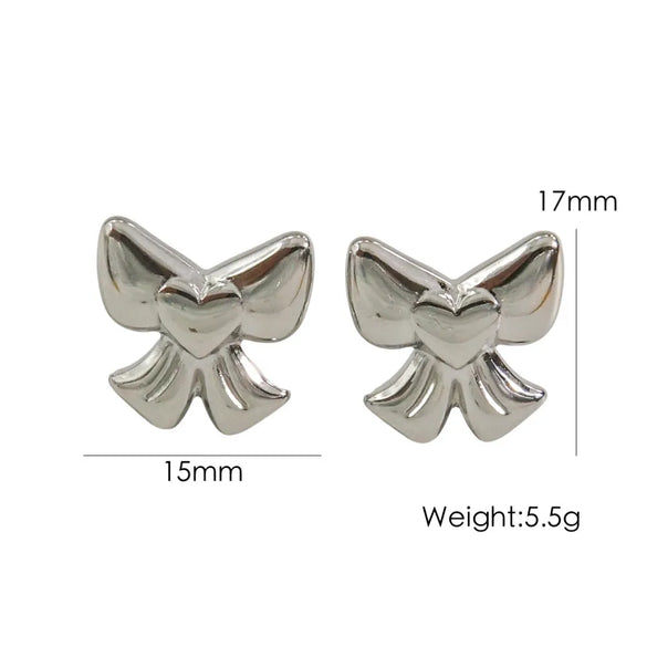1 Pair IG Style Elegant Simple Style Heart Shape Bow Knot Plating 304 Stainless Steel 14K Gold Plated Drop Earrings Ear Studs