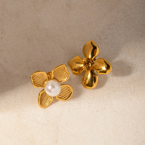 1 Pair Ig Style Flower Stainless Steel 18k Gold Plated Ear Studs
