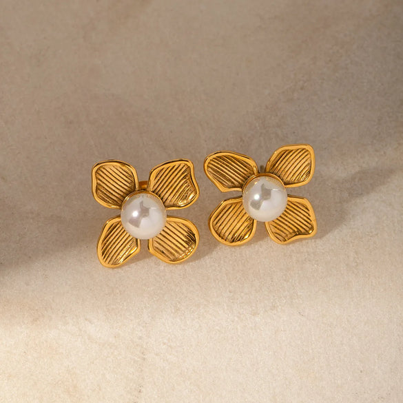 1 Pair Ig Style Flower Stainless Steel 18k Gold Plated Ear Studs