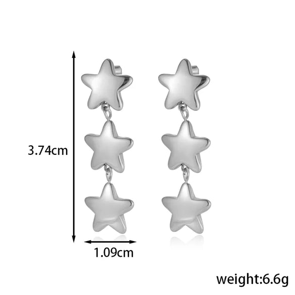 1 Pair IG Style French Style Simple Style Pentagram Round 304 Stainless Steel Drop Earrings Ear Studs