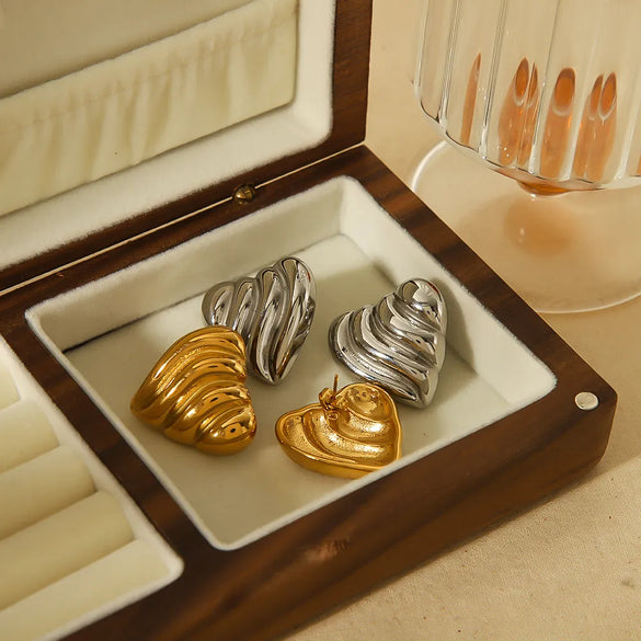 1 Pair IG Style Geometric Heart Shape Polishing Plating 304 Stainless Steel 18K Gold Plated Ear Studs