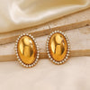 1 Pair IG Style Oval Inlay 304 Stainless Steel Zircon 18K Gold Plated Ear Studs