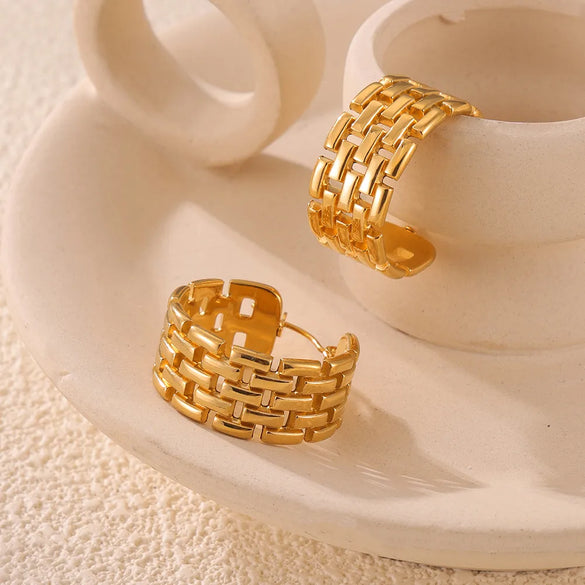 1 Pair IG Style Retro French Style Solid Color Chain Hollow Out 304 Stainless Steel 18K Gold Plated Earrings