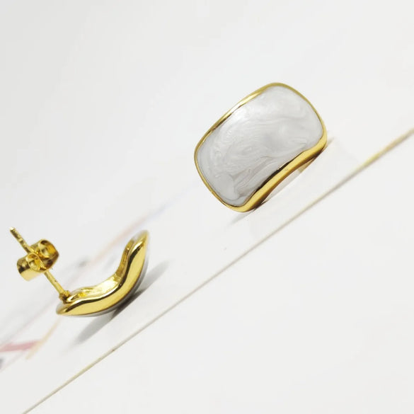 1 Pair IG Style Simple Style Classic Style C Shape Rectangle Enamel 304 Stainless Steel 18K Gold Plated Ear Studs